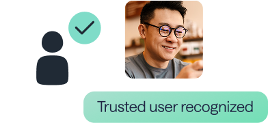 A person smiling with a trusted user badge