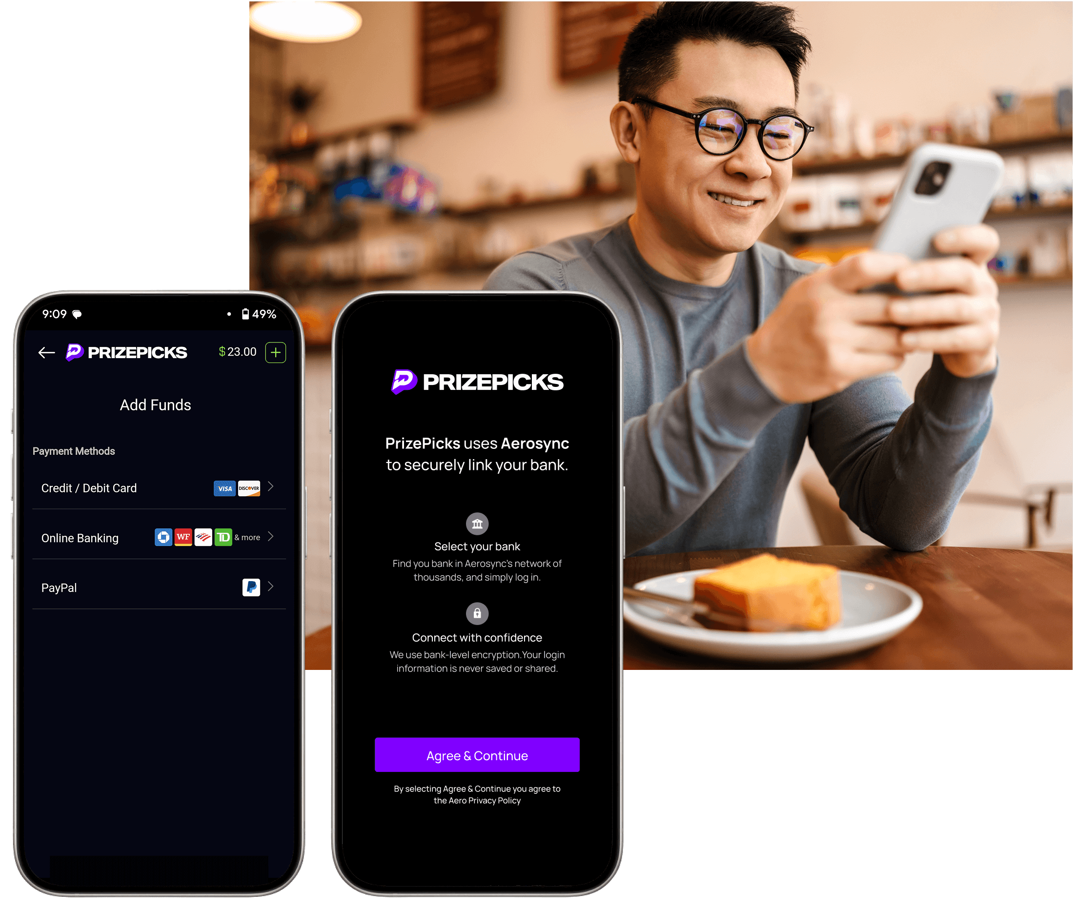 A smiles while linking his bank for pay by bank
