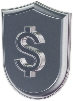 Chrome 3D shield icon with a dollar sign.
