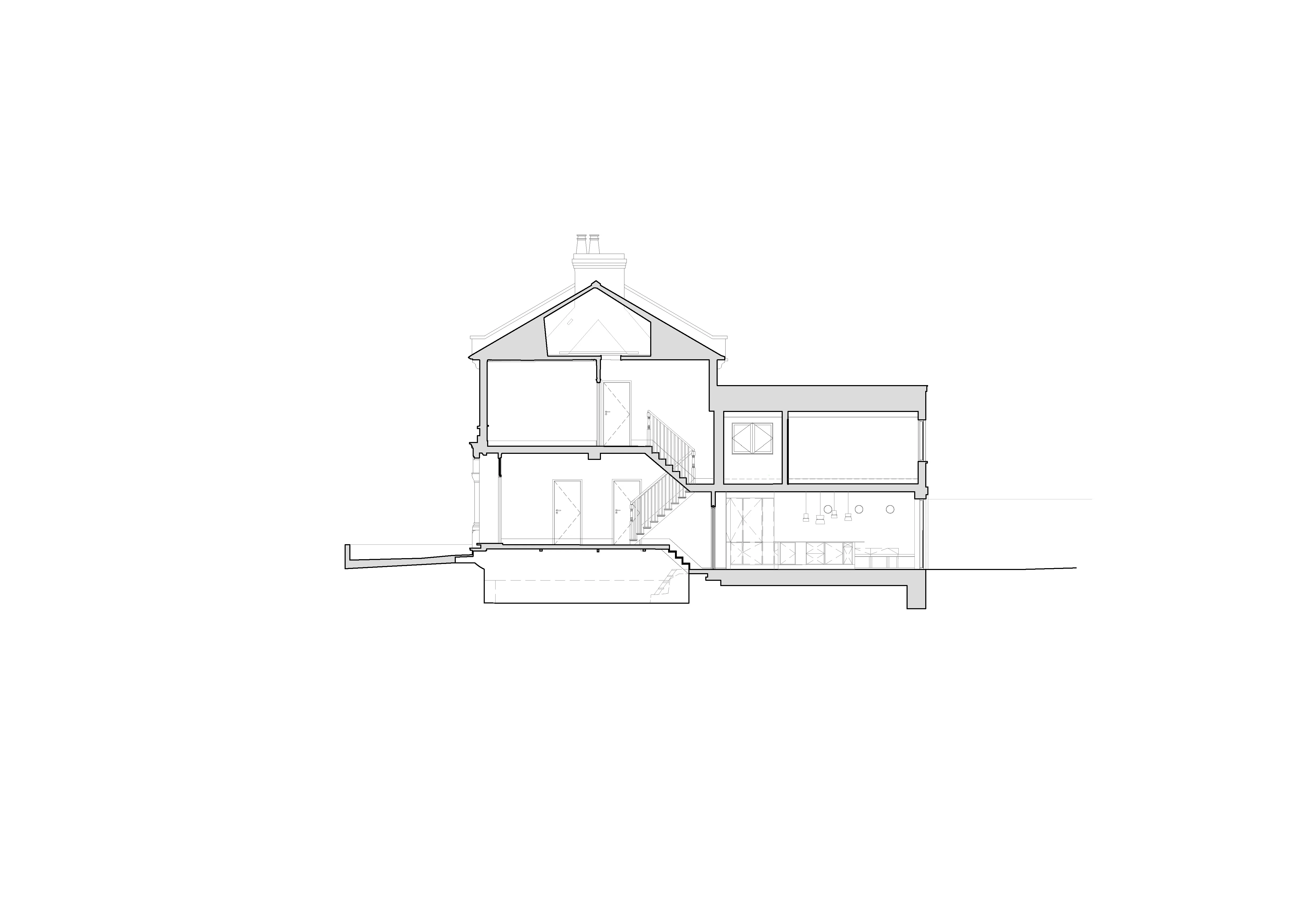 Section AA of Beacon House. By Office S&M, RIBA Chartered Architectural Practice in London.