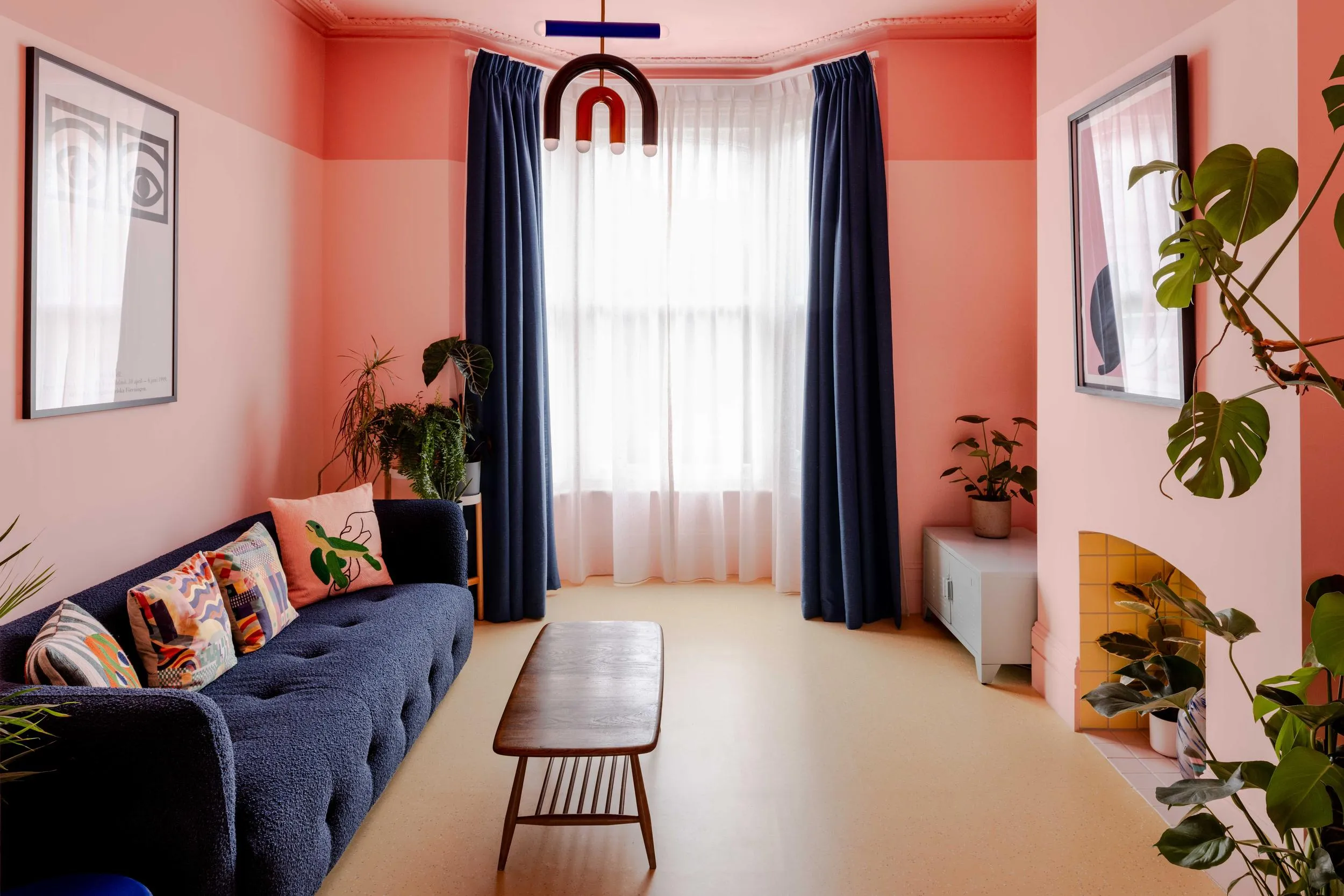 Living room of the project, showing its warm colours and cool interior items. By Office S&M, RIBA Chartered Architectural Practice in London.