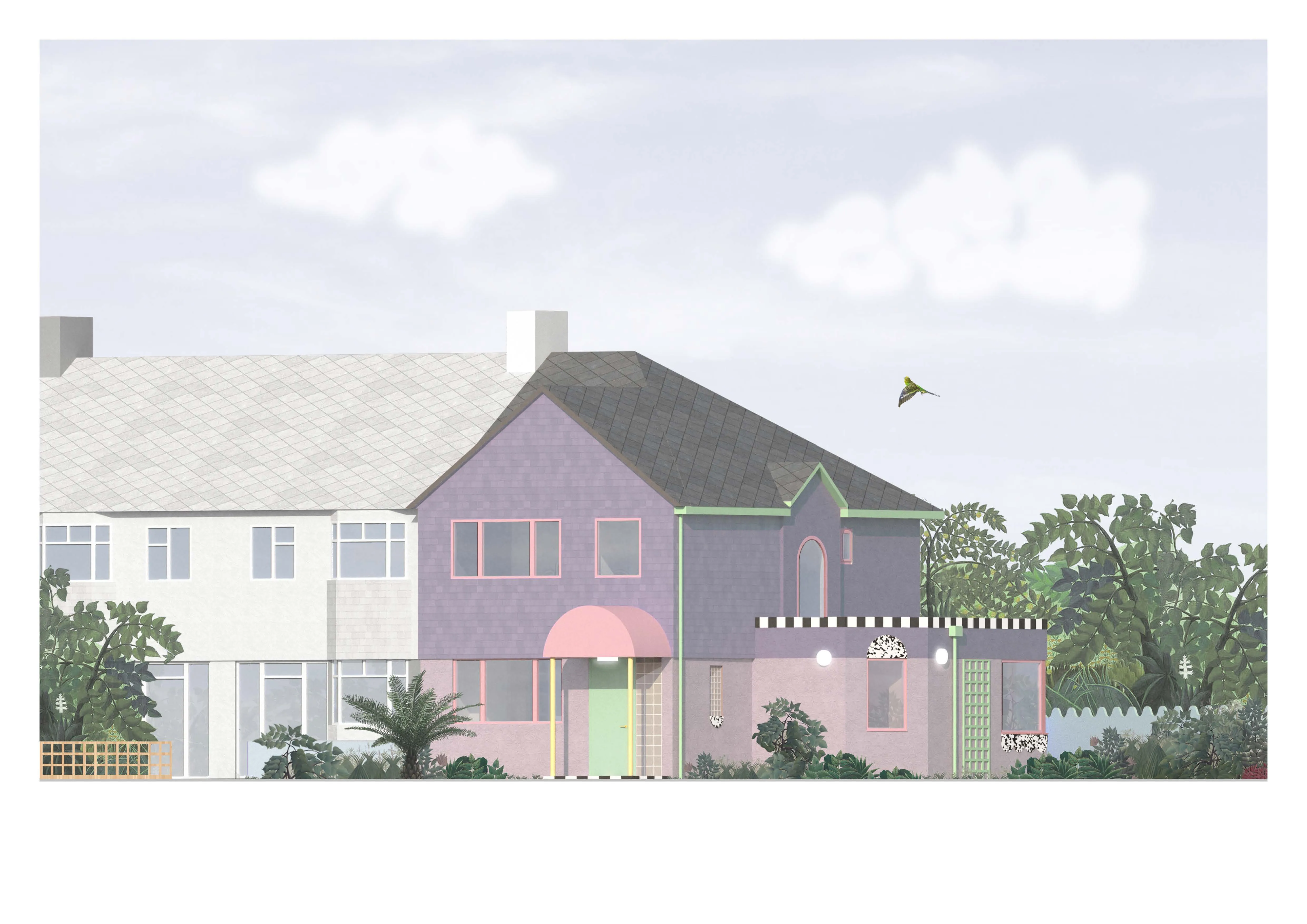 Collage facade drawing of Brockley House. By Office S&M, RIBA Chartered Architectural Practice in London.