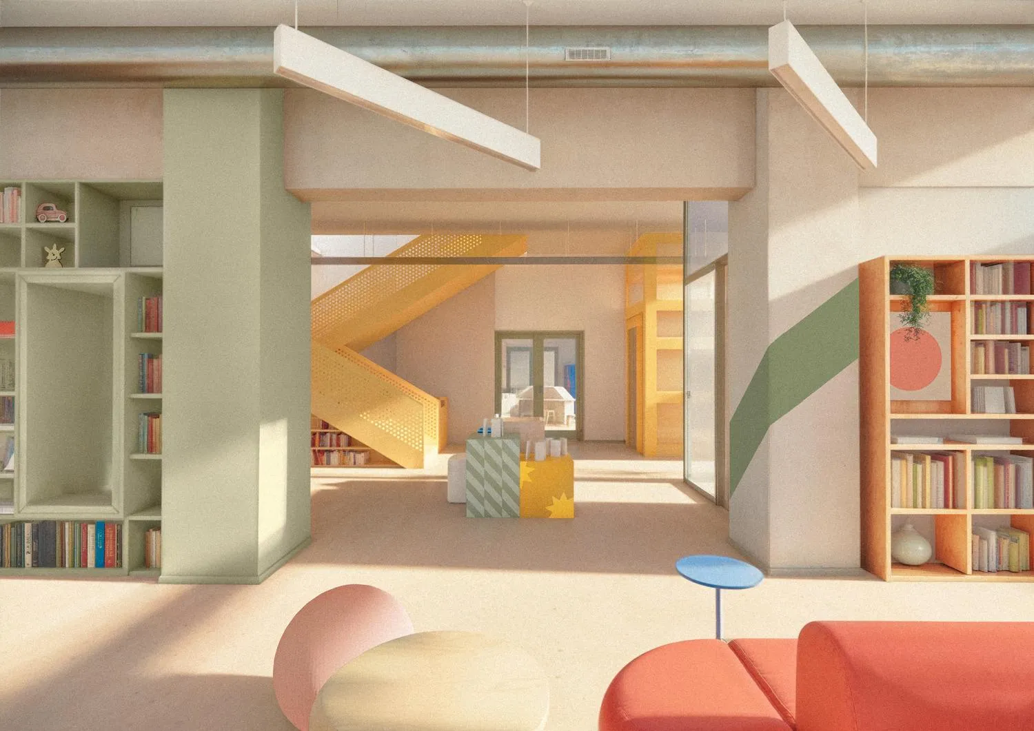 Visual of interior showing the proposed spatial amendments. By Office S&M, RIBA Chartered Architectural Practice in London.