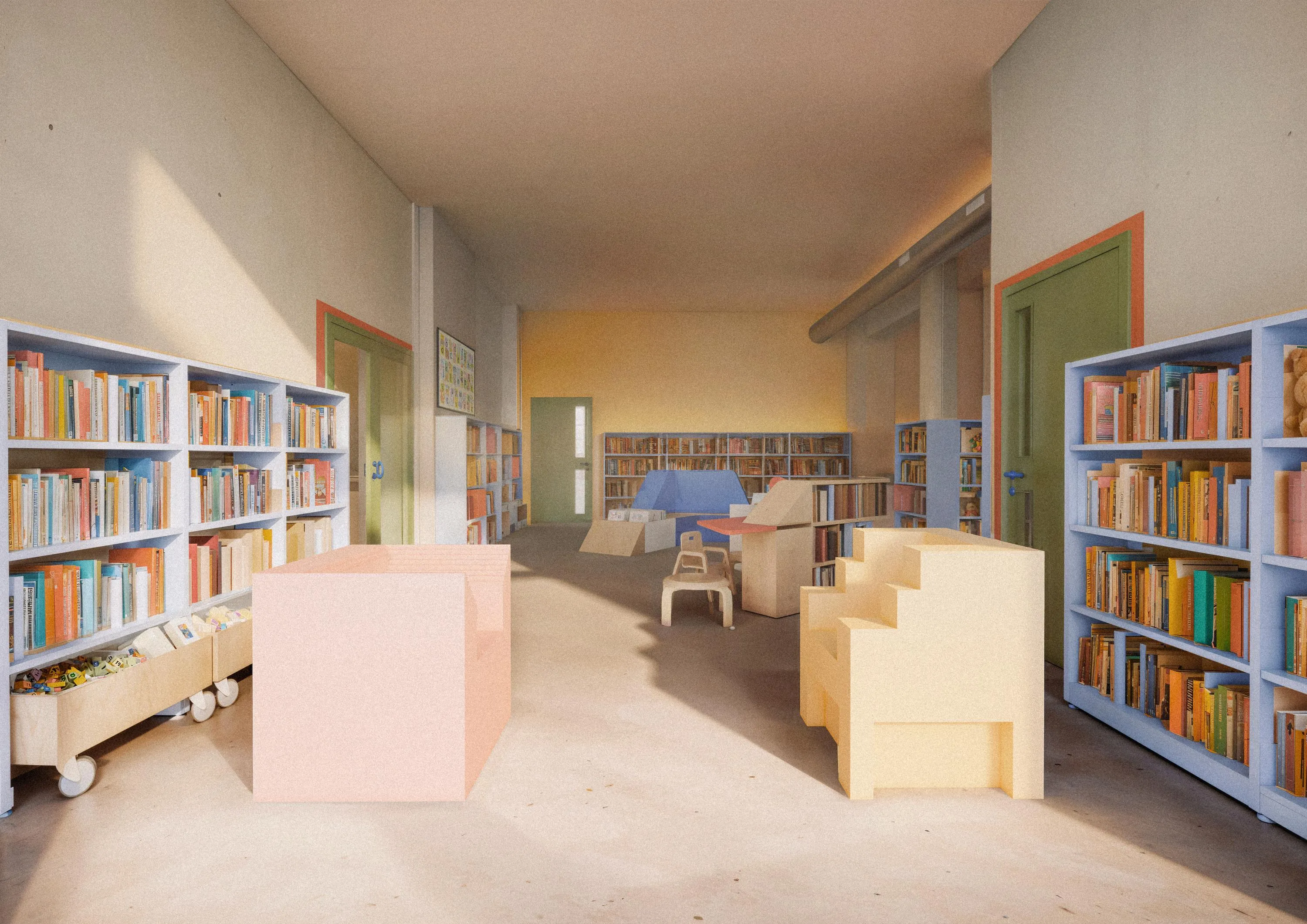 Visual showing the proposal for the library space. By Office S&M, RIBA Chartered Architectural Practice in London.