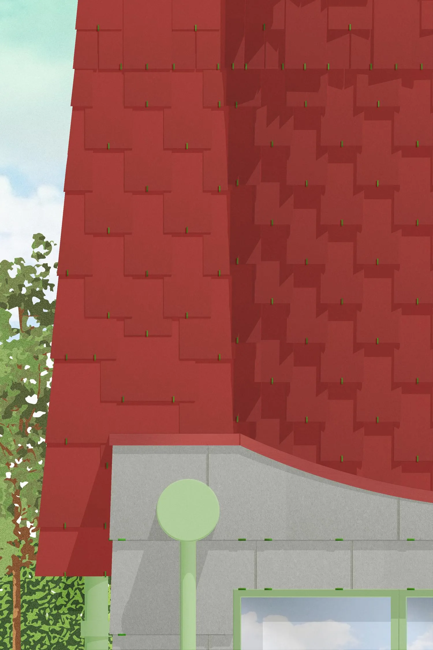 Detail collage impression of the roof parapet and gutter. By Office S&M, RIBA Chartered Architectural Practice in London.