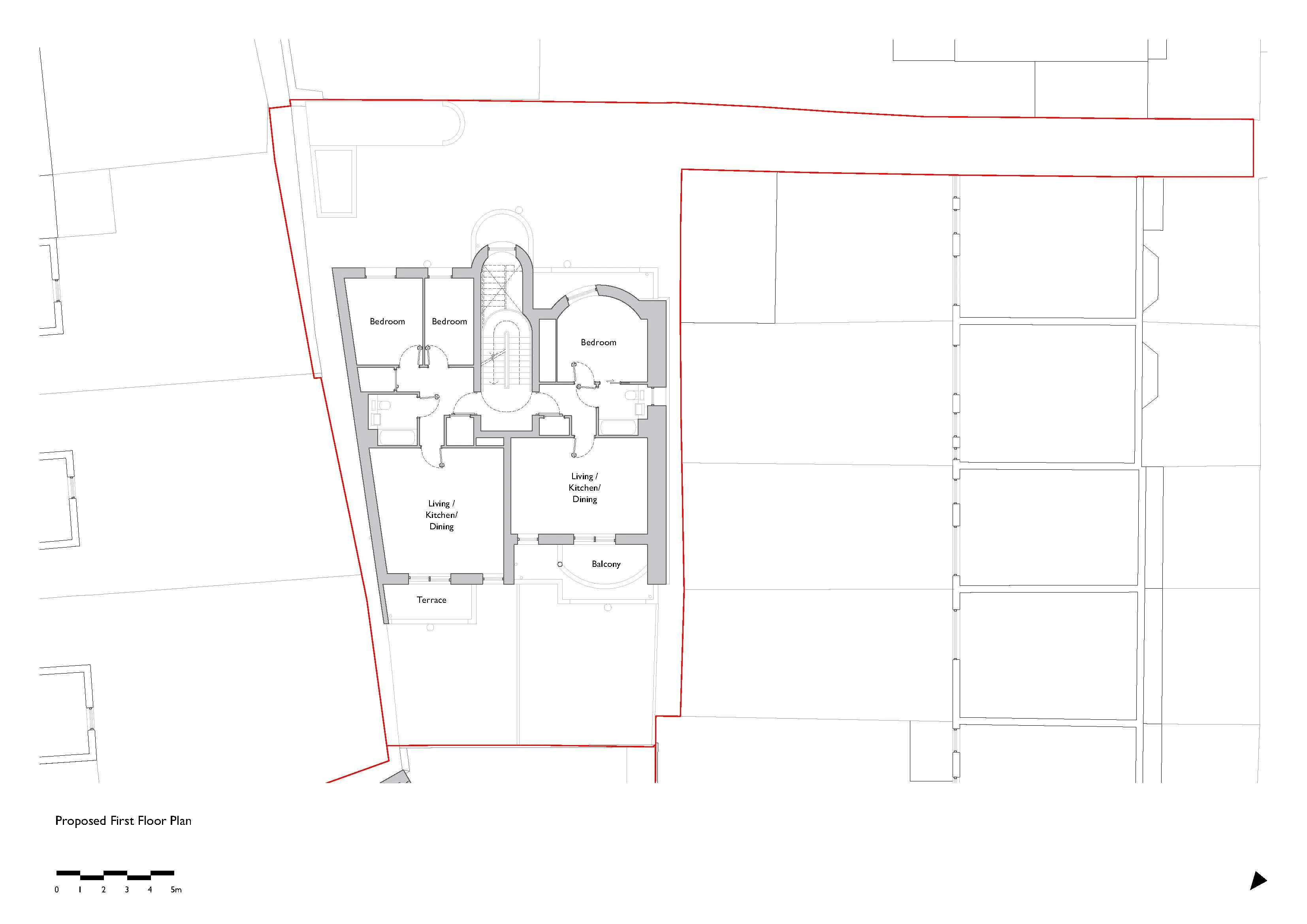 First floor plan of Chipstead Way. By Office S&M, RIBA Chartered Architectural Practice in London.