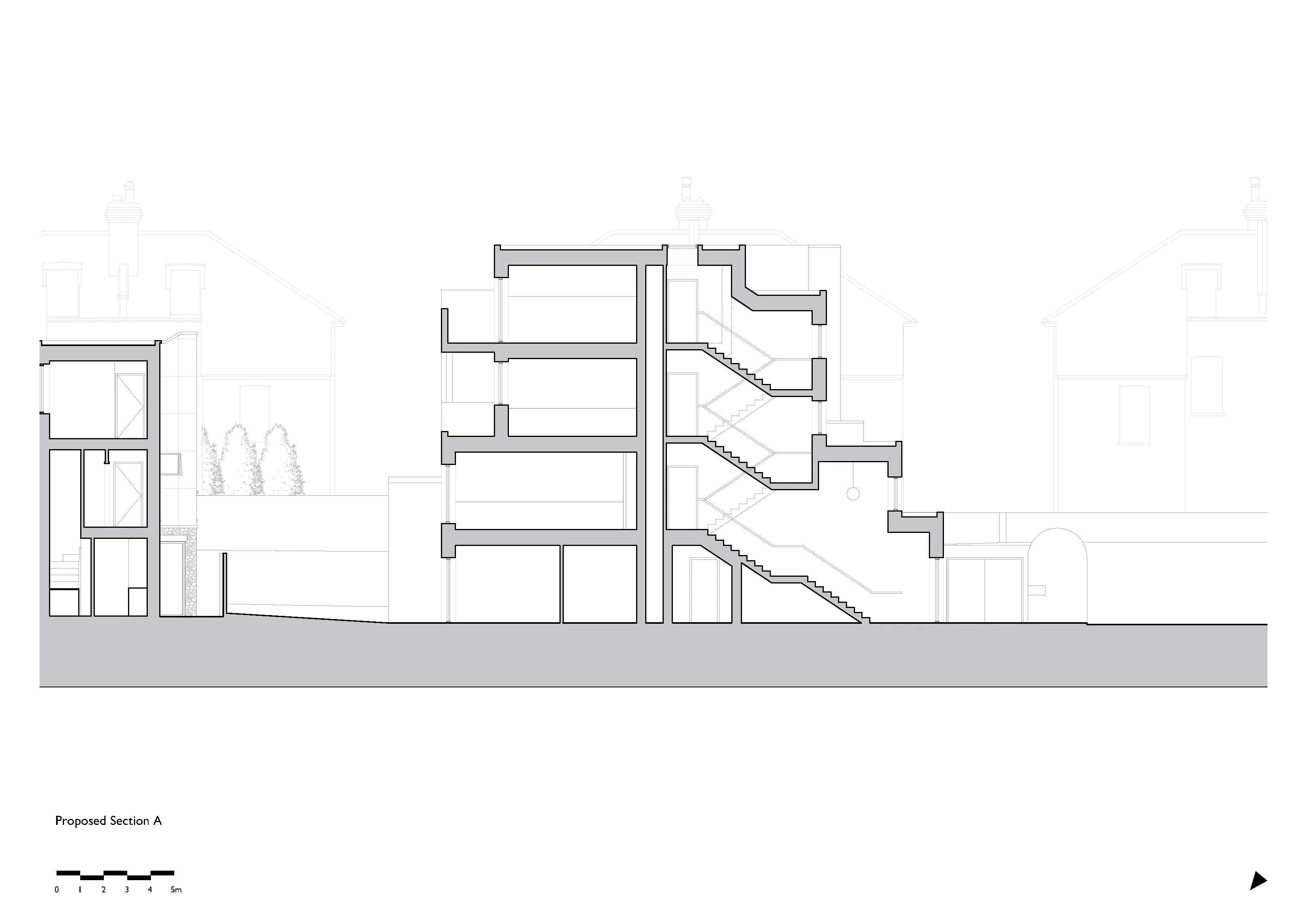 Section AA of Chipstead Way. By Office S&M, RIBA Chartered Architectural Practice in London.