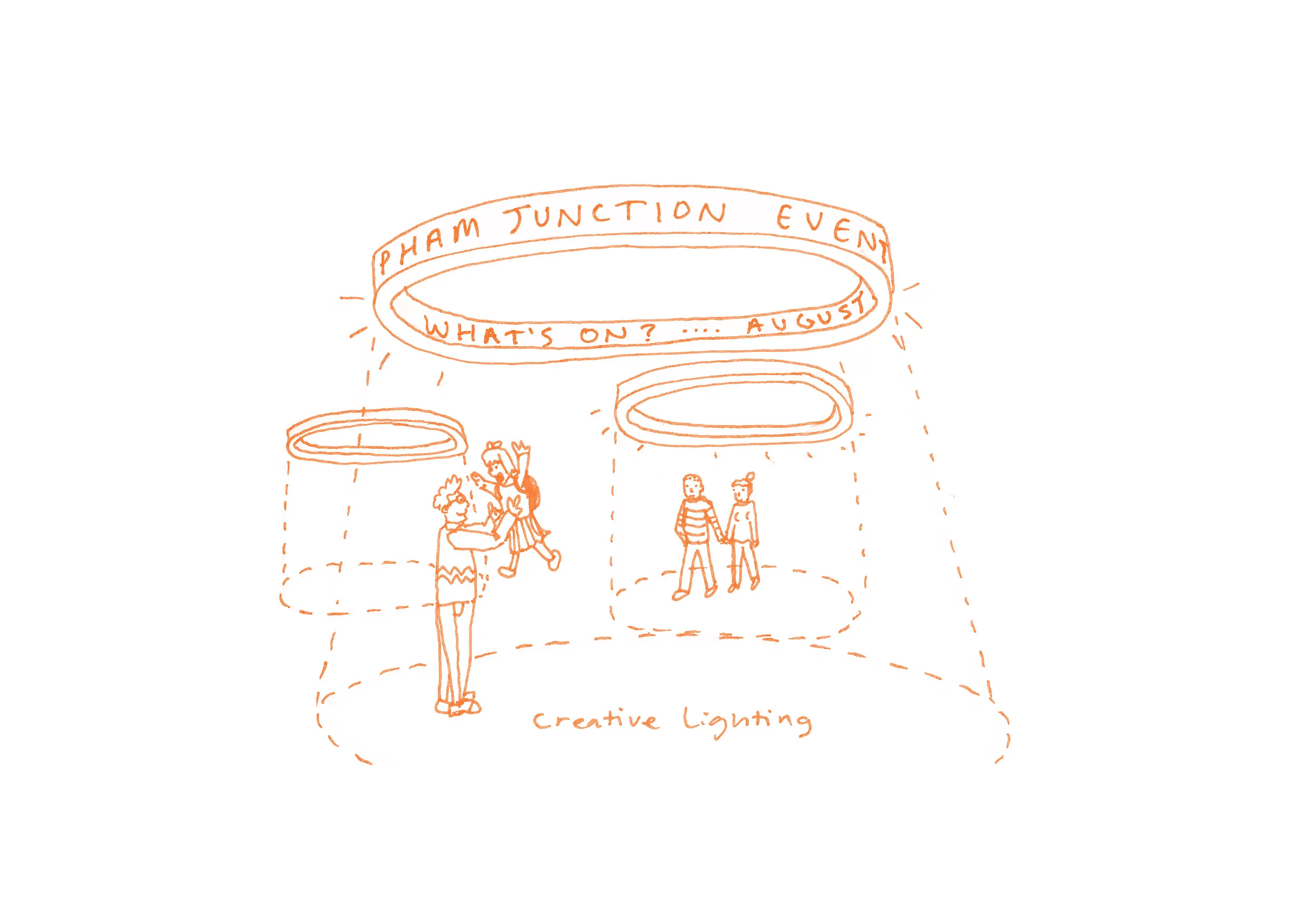 Illustration showing creative lighting as one of ways of improving the High Street. By Office S&M, RIBA Chartered Architectural Practice in London.