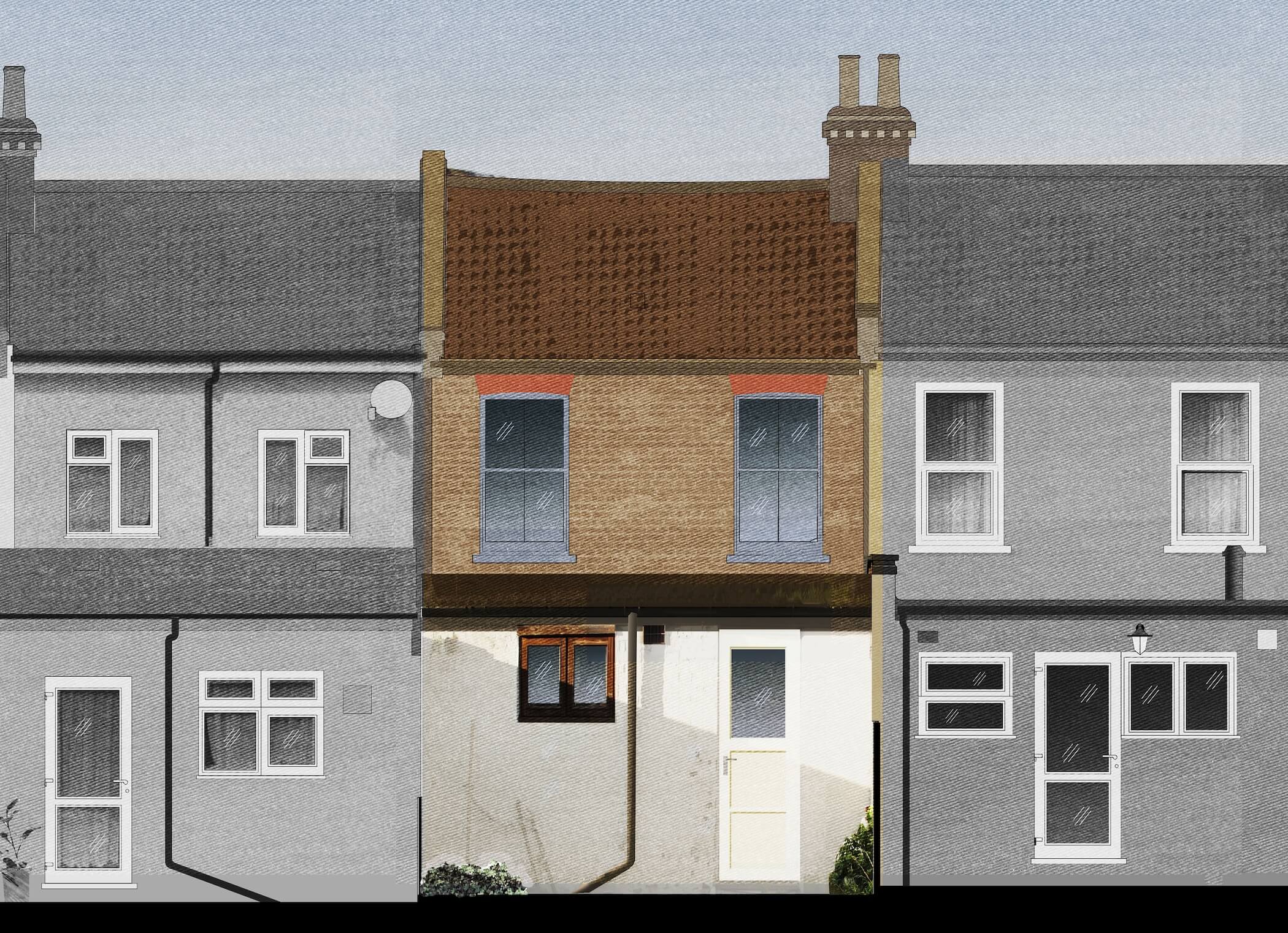 Existing Rear Elevation collage. By Office S&M, RIBA Chartered Architectural Practice in London.
