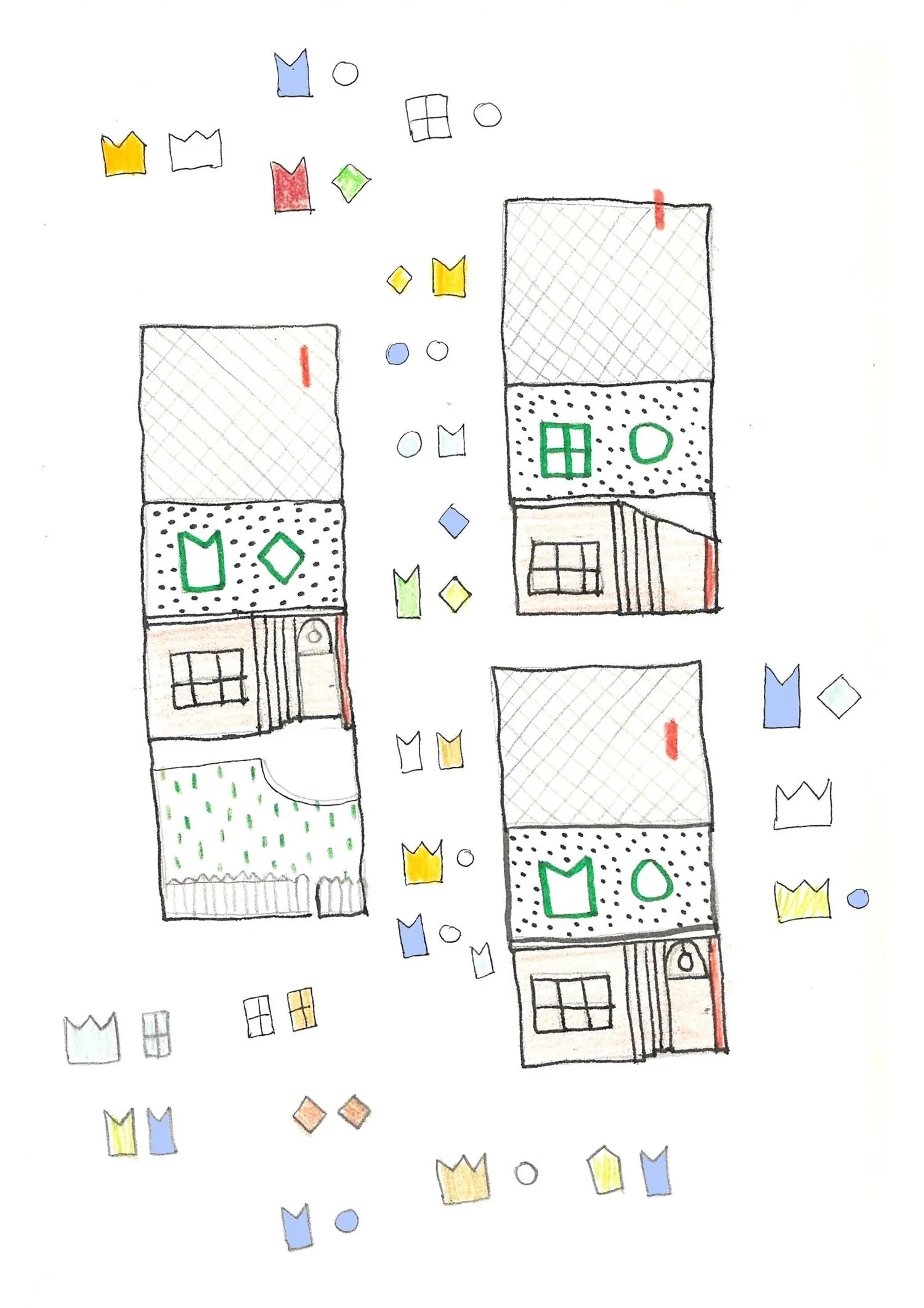 Playful sketches showing ideas for the building's facades. By Office S&M, RIBA Chartered Architectural Practice in London.