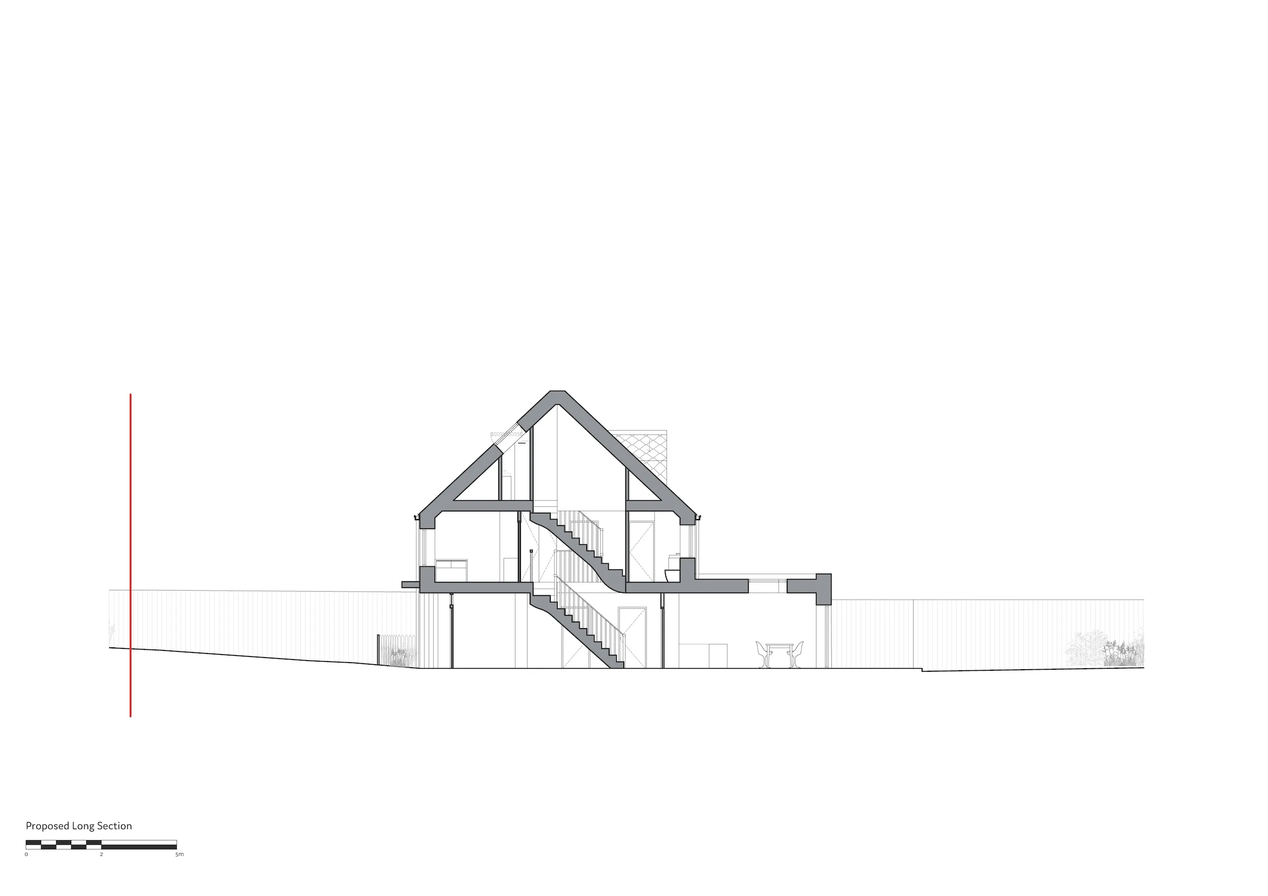 Proposed Long Section. By Office S&M, RIBA Chartered Architectural Practice in London.