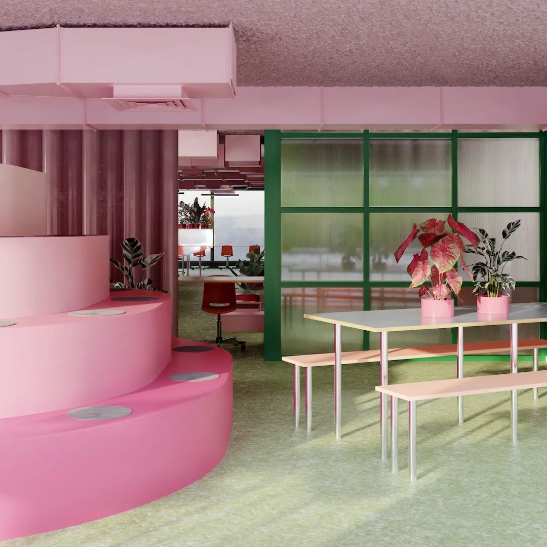 Visual showing the breakout space. By Office S&M, RIBA Chartered Architectural Practice in London.