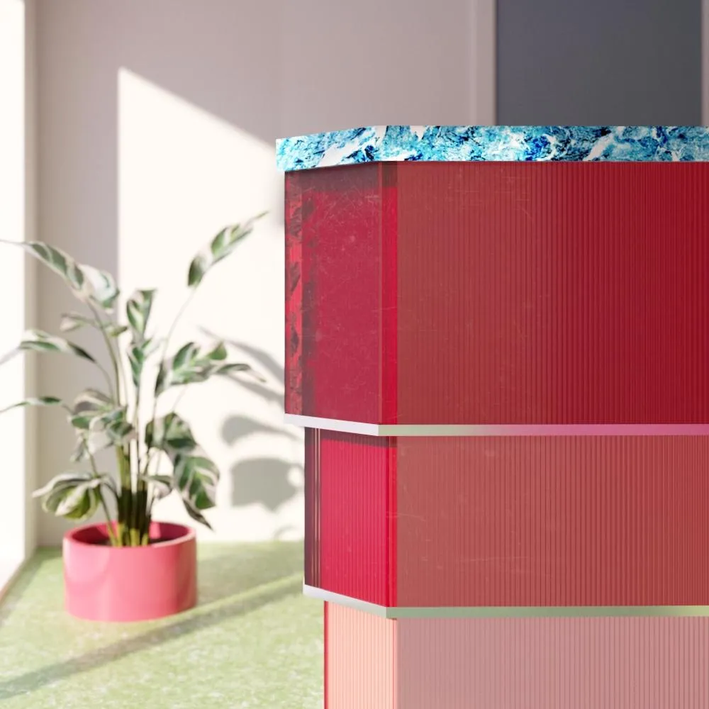 Visual showing the materials used for the reception desk. By Office S&M, RIBA Chartered Architectural Practice in London.