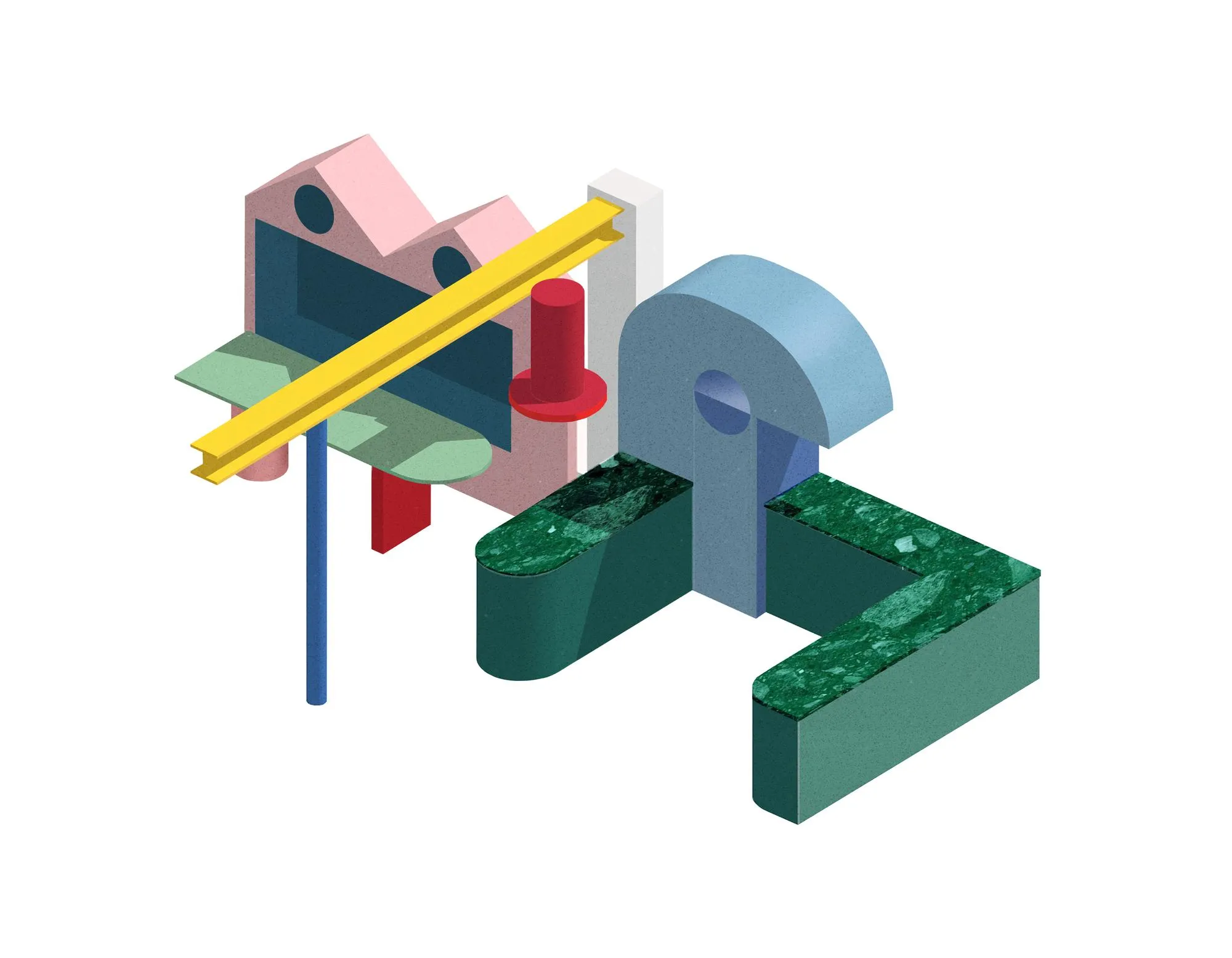 Axonometric illustration of the kitchen. By Office S&M, RIBA Chartered Architectural Practice in London.