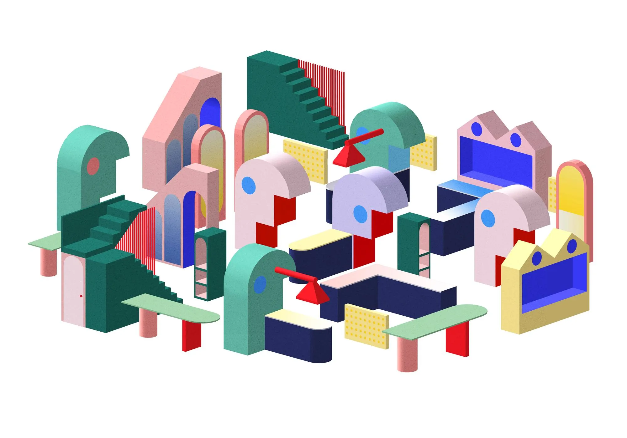 Illustration of kitchen studies put together into an abstract drawing. By Office S&M, RIBA Chartered Architectural Practice in London.