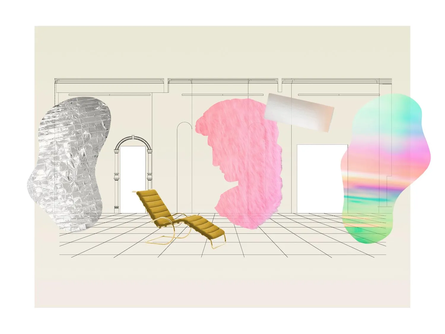 Illustrative collage of the exhibition. By Office S&M, RIBA Chartered Architectural Practice in London.