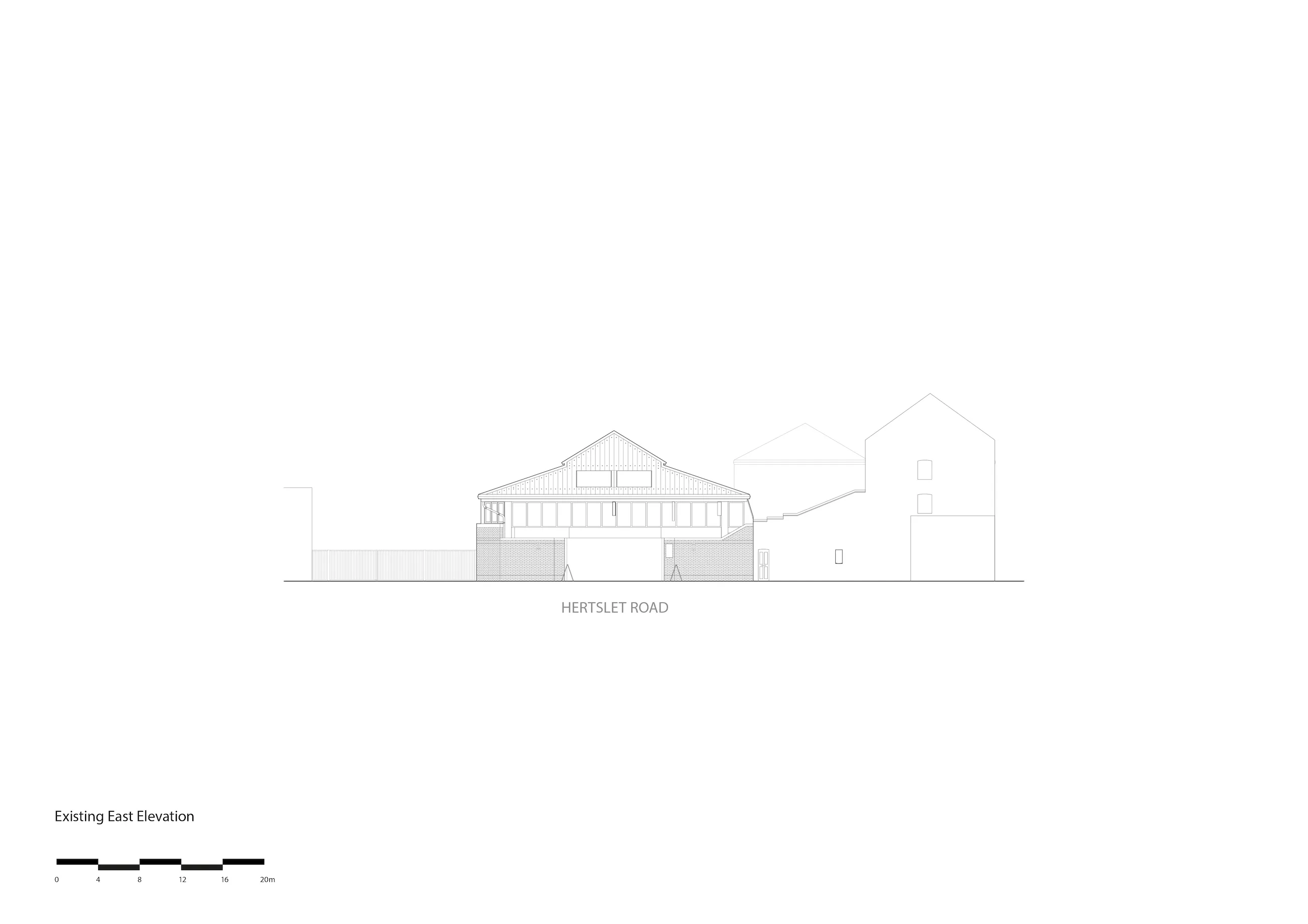 Existing East Elevation. By Office S&M, RIBA Chartered Architectural Practice in London.