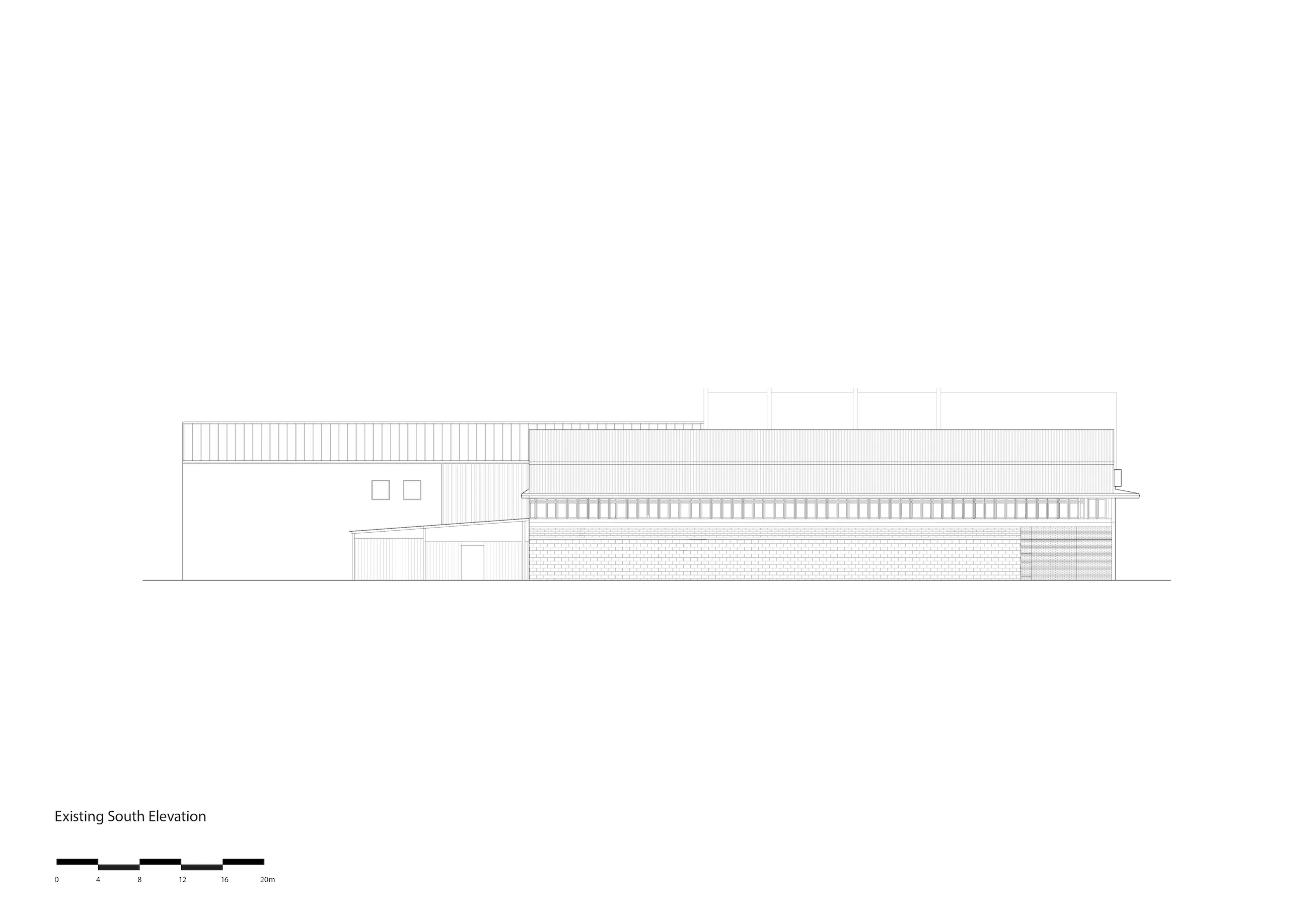 Existing South Elevation. By Office S&M, RIBA Chartered Architectural Practice in London.