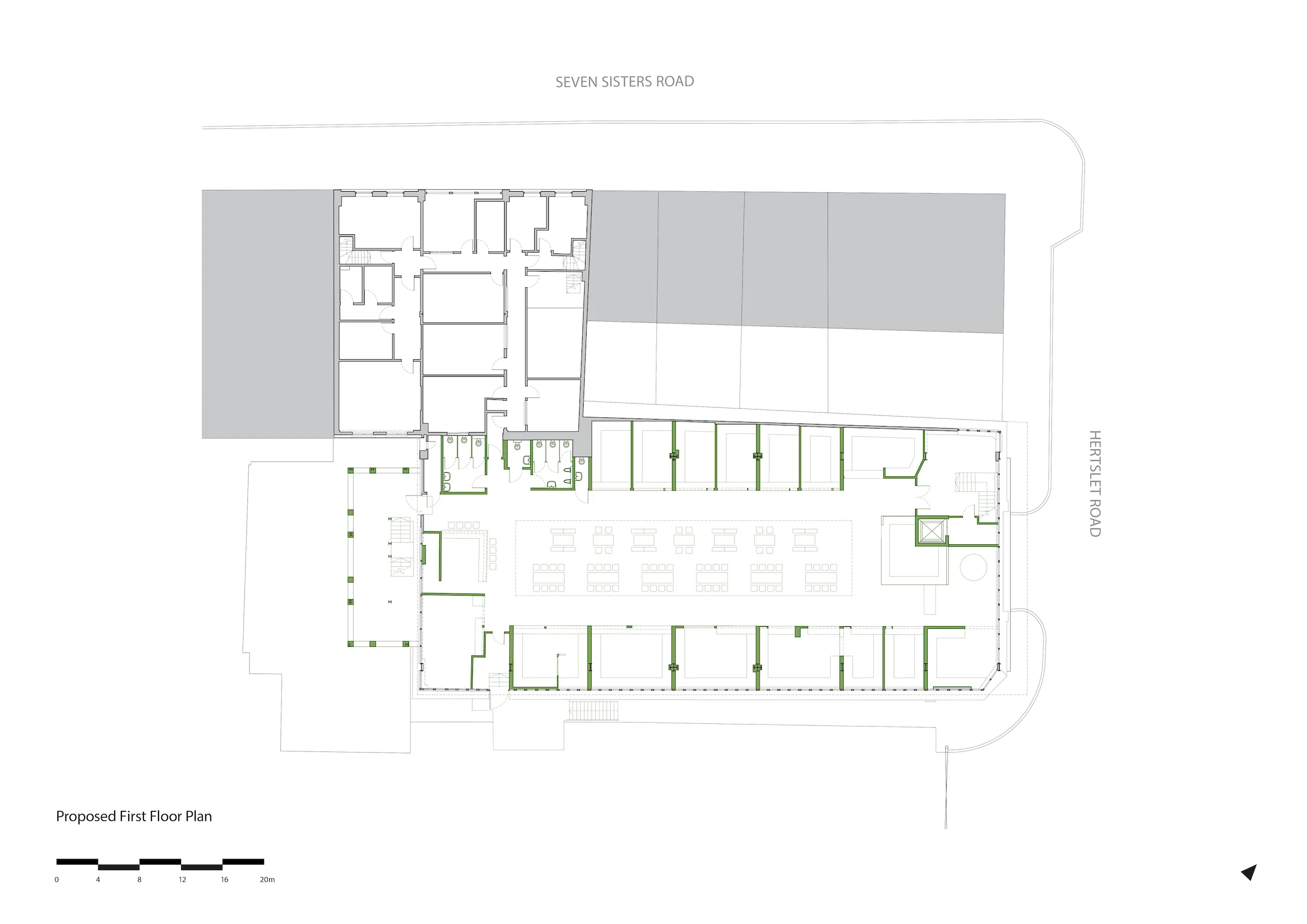 Proposed First Floor Plan. By Office S&M, RIBA Chartered Architectural Practice in London.