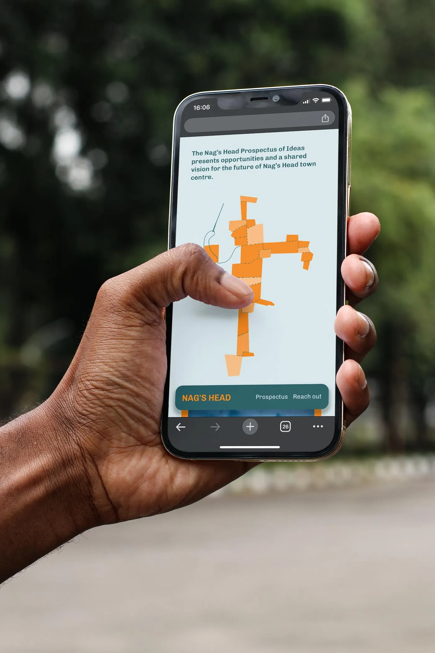 Mockup of the website on a phone. By Office S&M, RIBA Chartered Architectural Practice in London.