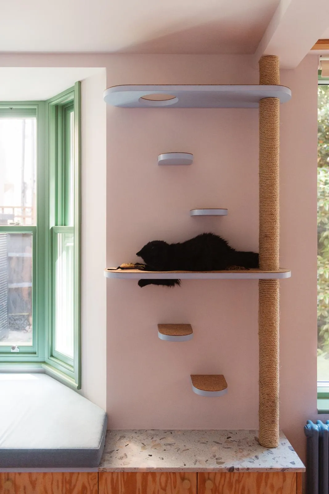 Photo showing a cat tower for the owner's pet. By Office S&M, RIBA Chartered Architectural Practice in London.