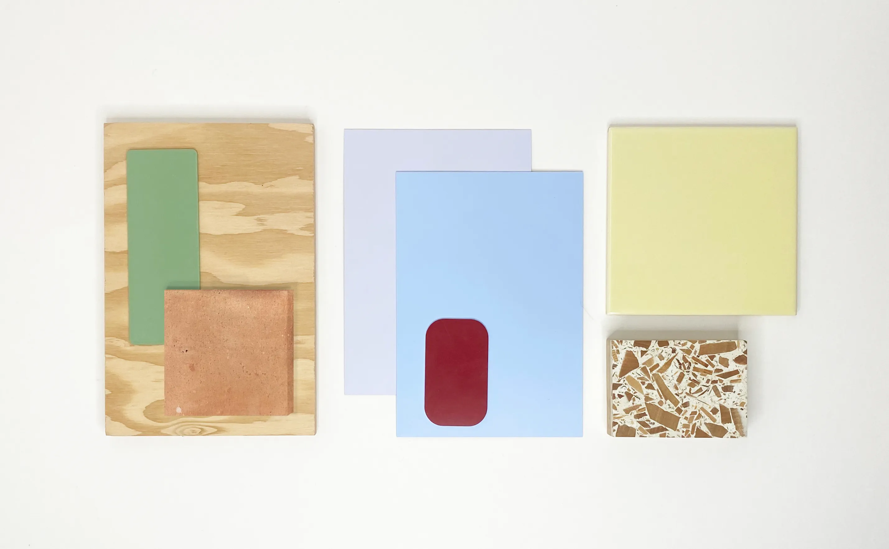 Material and colour palette of the project. By Office S&M, RIBA Chartered Architectural Practice in London.