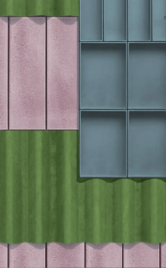 Visual collage material study for the elevation. By Office S&M, RIBA Chartered Architectural Practice in London.