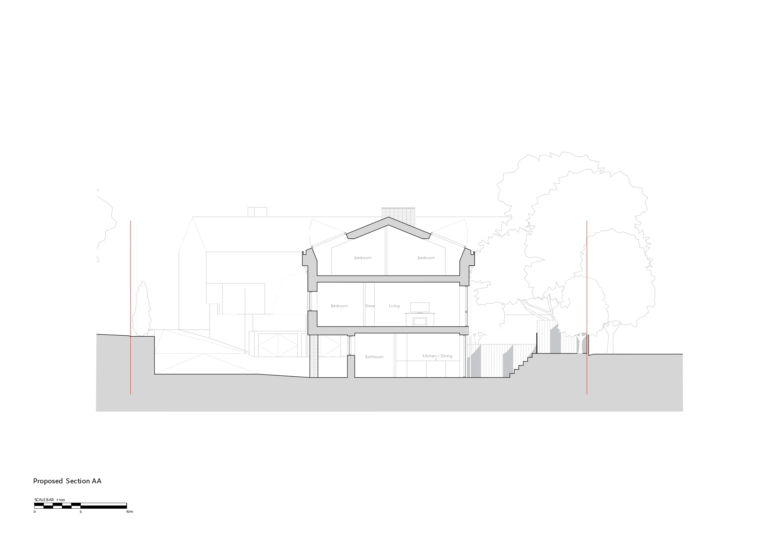 Proposed Section. By Office S&M, RIBA Chartered Architectural Practice in London.