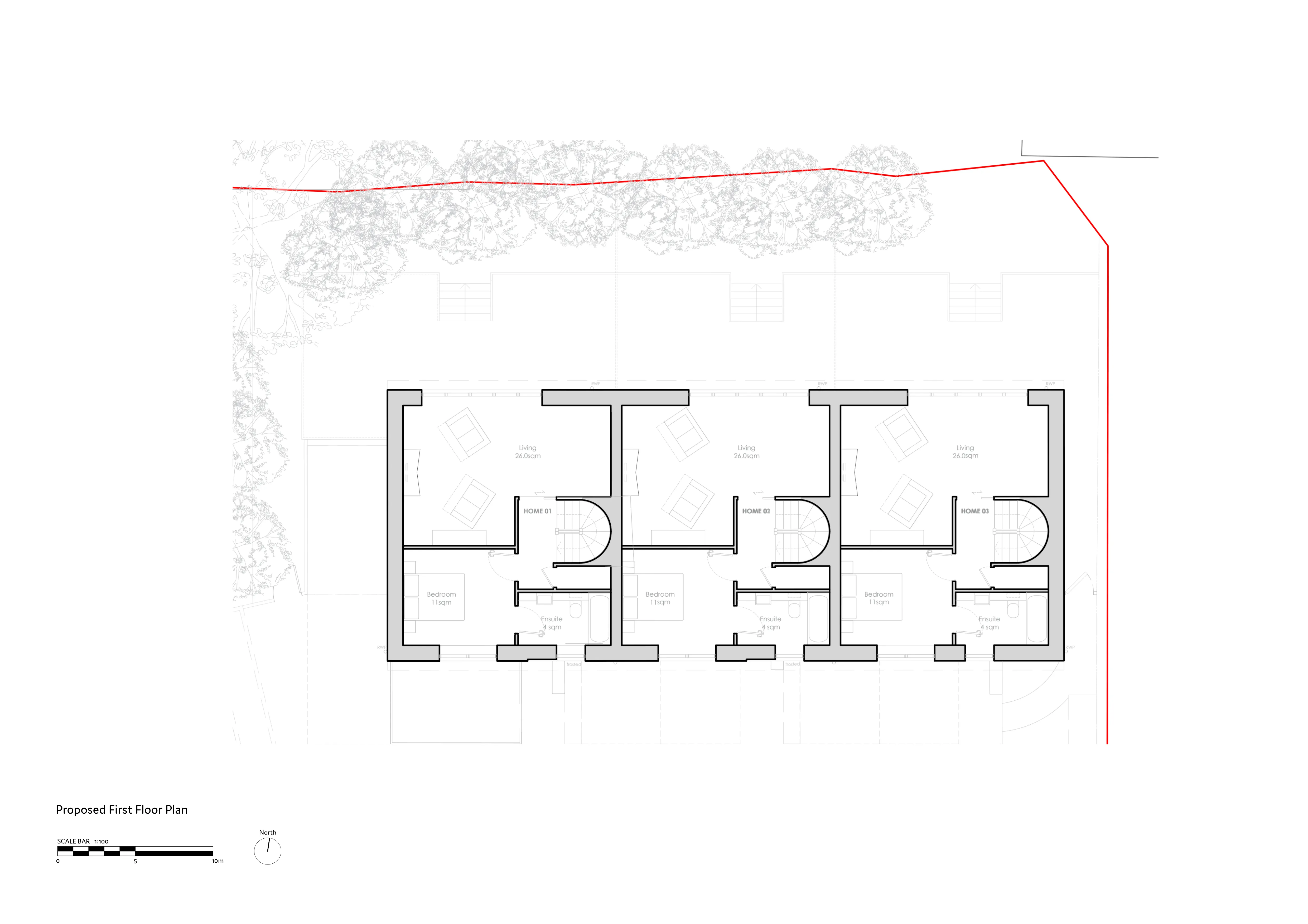 Proposed First Floor Plan. By Office S&M, RIBA Chartered Architectural Practice in London.