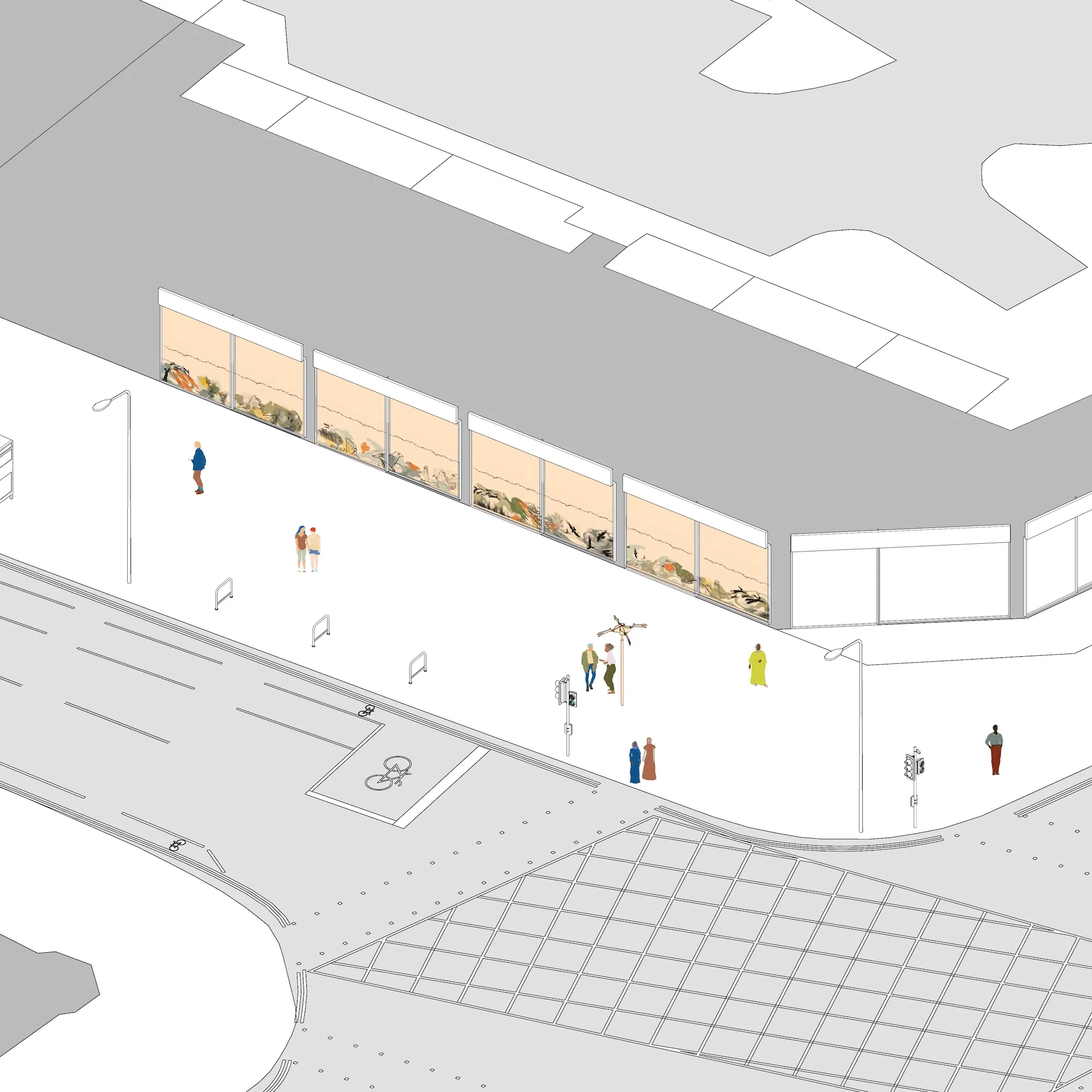 Fourth project illustration, showing the murals. By Office S&M, RIBA Chartered Architectural Practice in London.