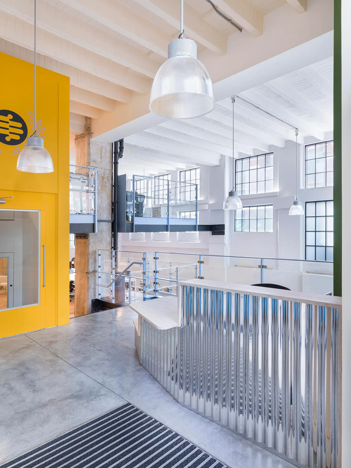 Overview photo from the reception, looking into the working space. By Office S&M, RIBA Chartered Architectural Practice in London.