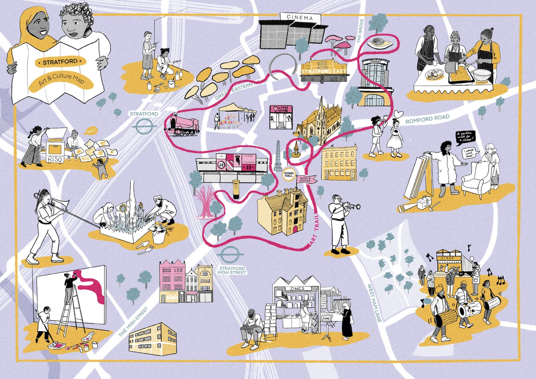 Arts and Culture map of Stratford. By Office S&M, RIBA Chartered Architectural Practice in London.