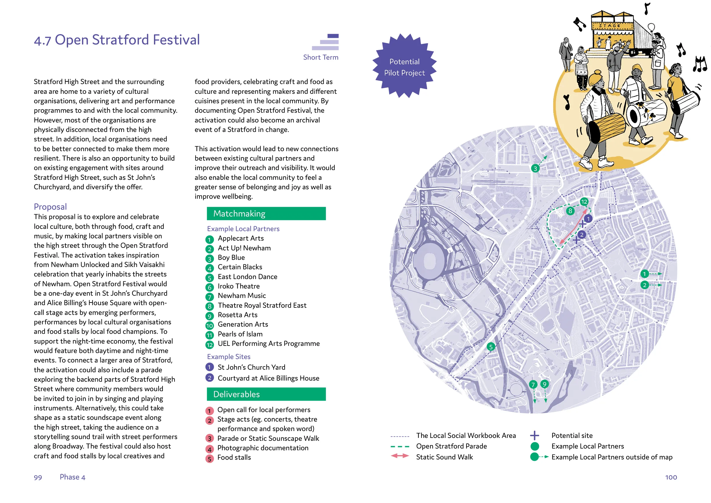A spread showing Open Stratford Festival. By Office S&M, RIBA Chartered Architectural Practice in London.