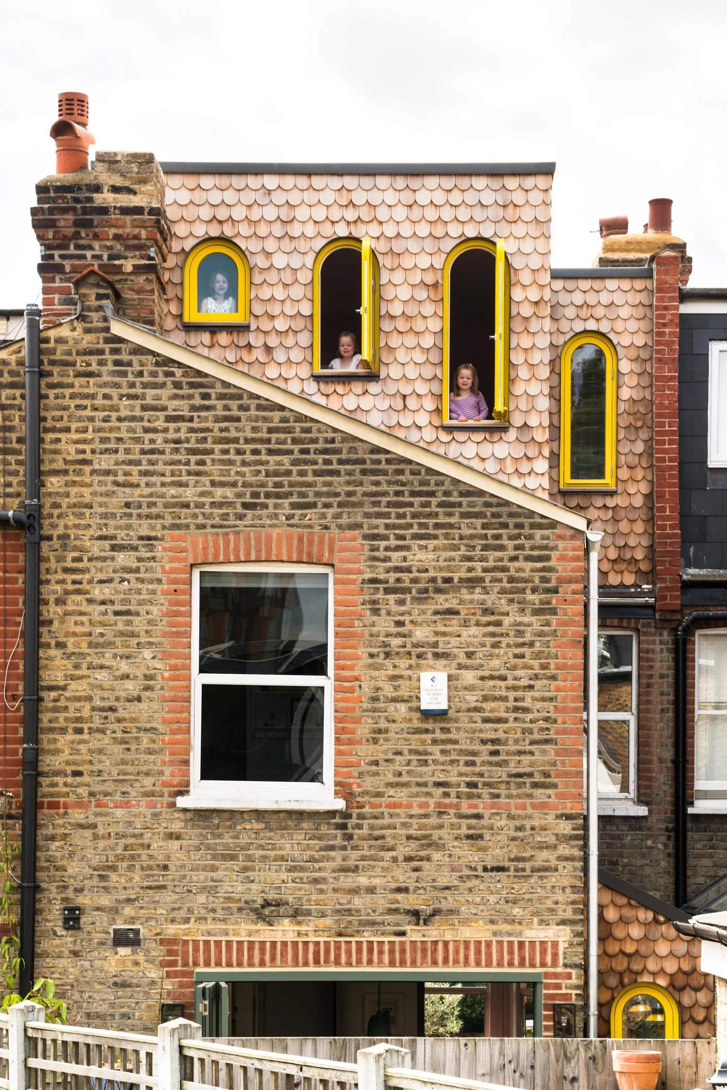 Photo of the rear elevation of the building, showing the new top extension. By Office S&M, RIBA Chartered Architectural Practice in London.