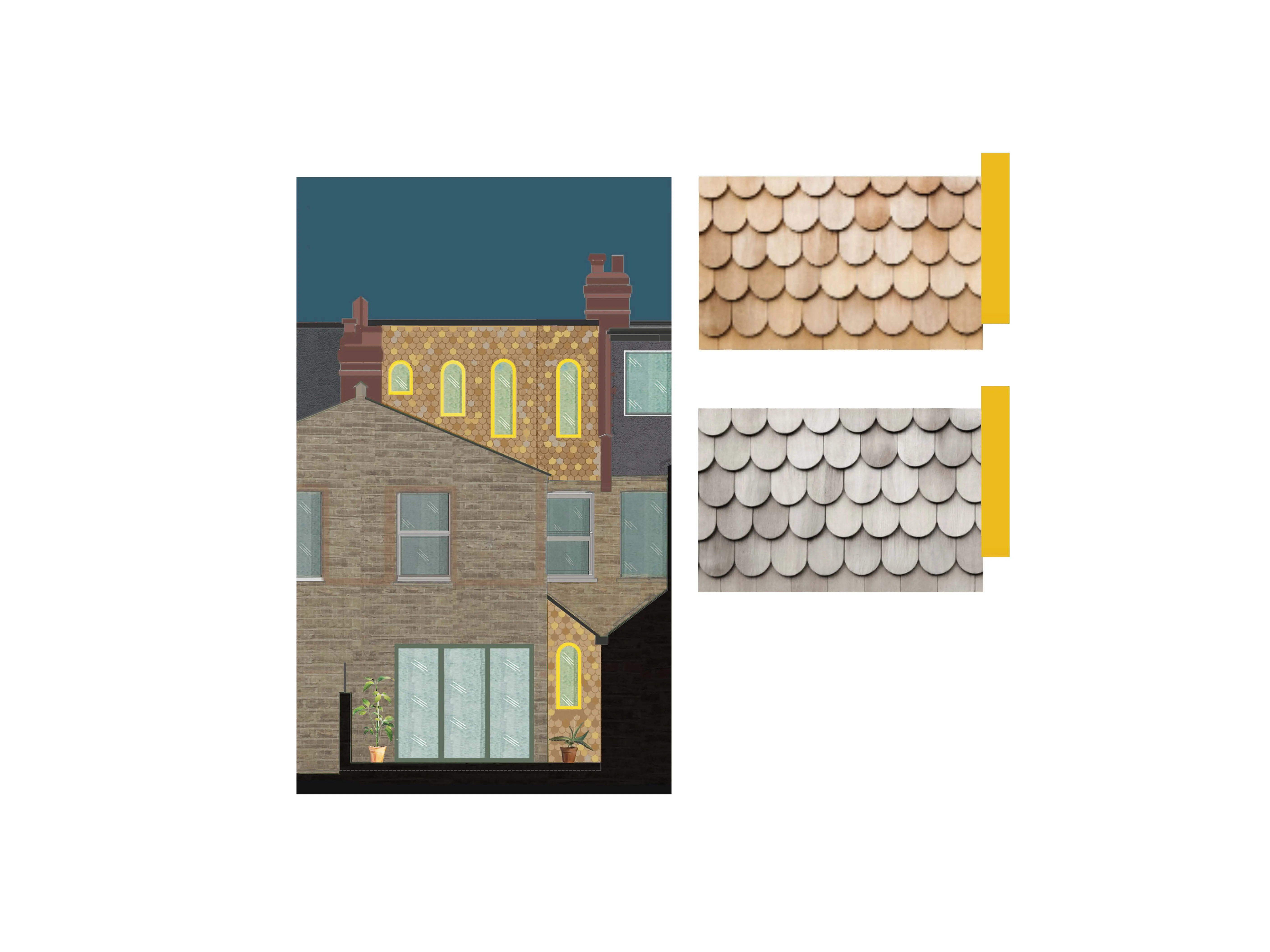 Illustrative elevation with two options for the external finish. By Office S&M, RIBA Chartered Architectural Practice in London.