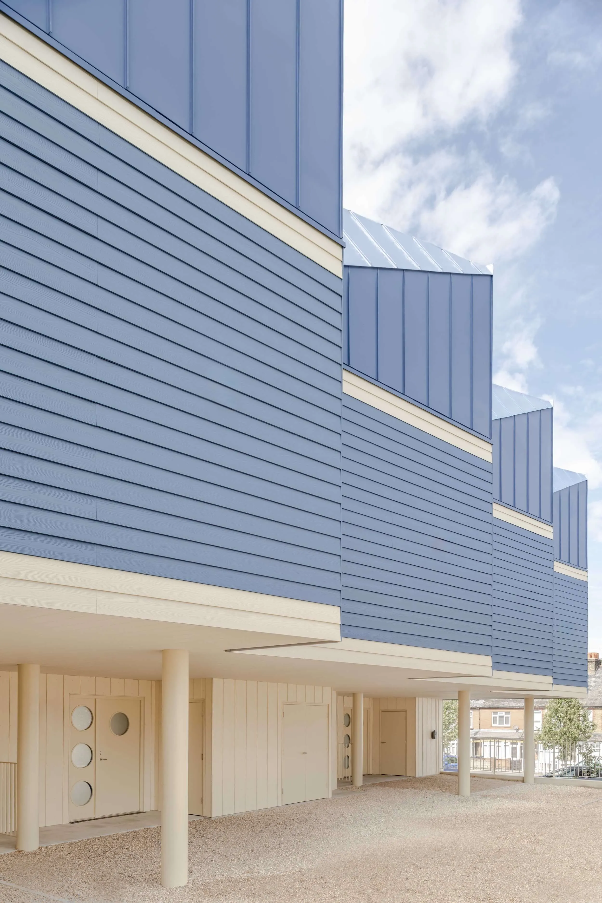 View from the street level, looking away from the entrances. By Office S&M, RIBA Chartered Architectural Practice in London.