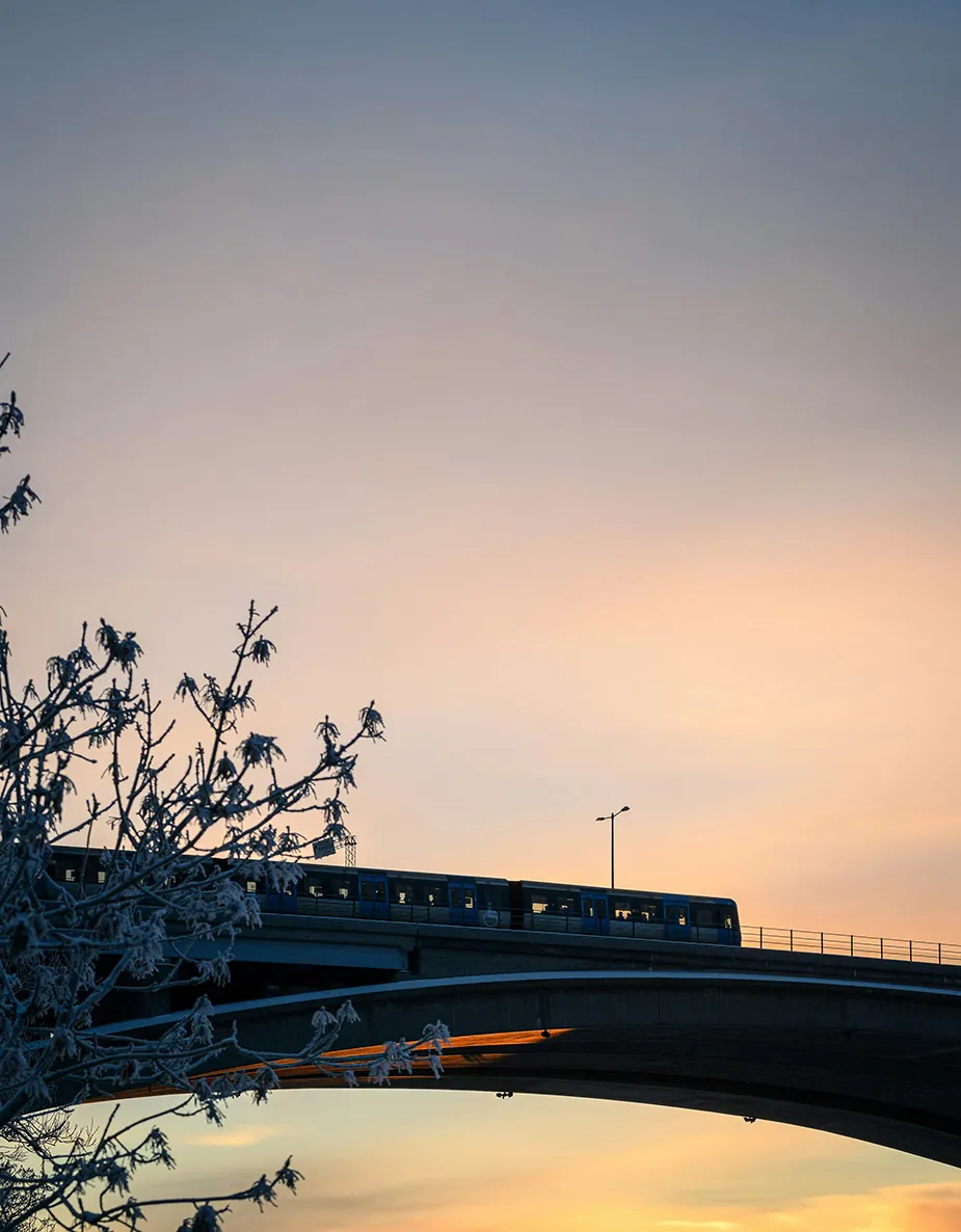 Train passing on a bridge