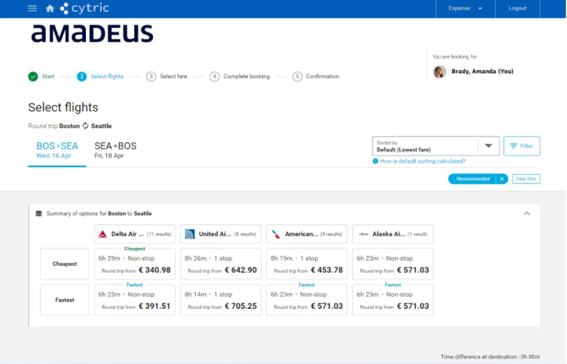 Screen of Amadeus interface
