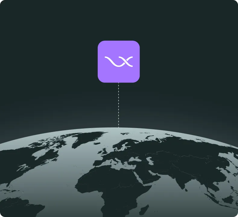 Illustration of Earth with the VX logo uptop