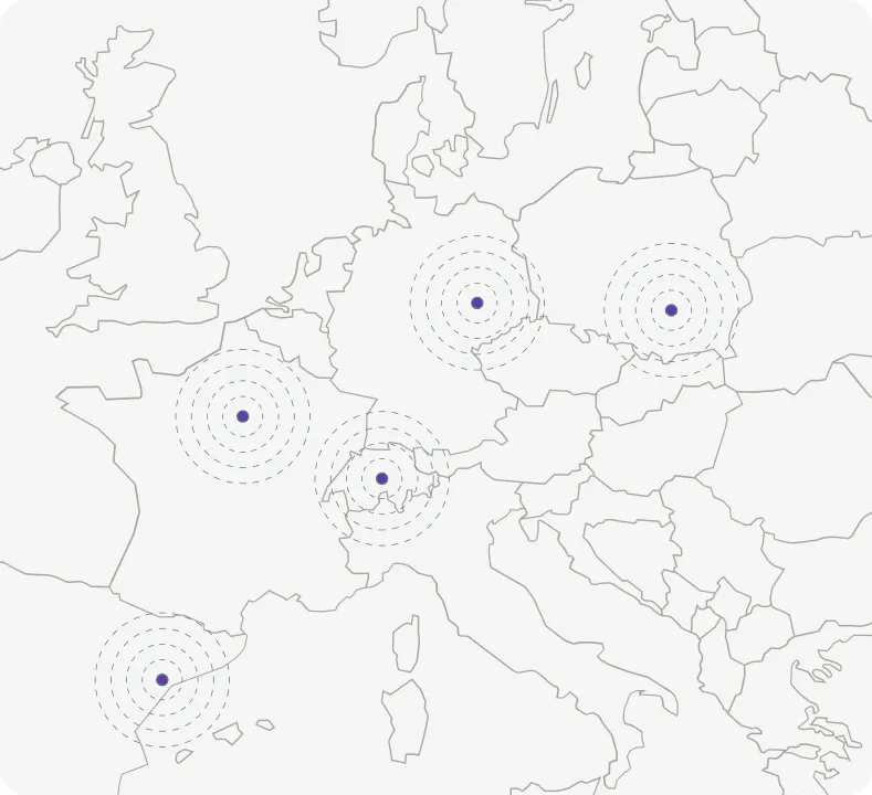 Europe map with dotted pins