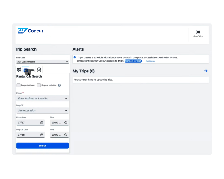 Screenshot of the SAP Concur interface