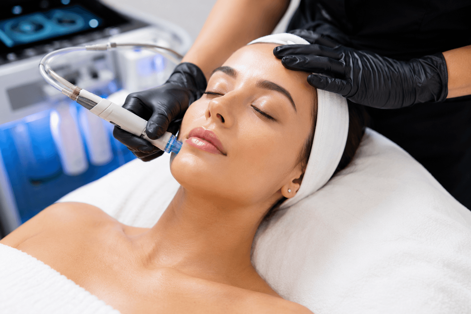esthetician performing hydrating Diamond Glow facial for dry skin in Denver Colorado