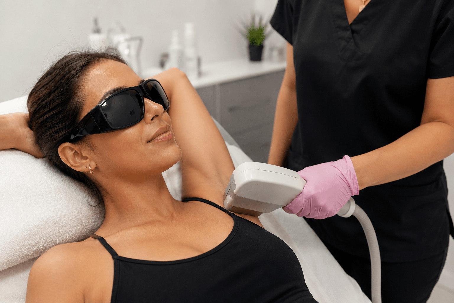 client receiving best laser hair removal treatment in Denver Colorado for smooth skin and reduced ingrown hairs