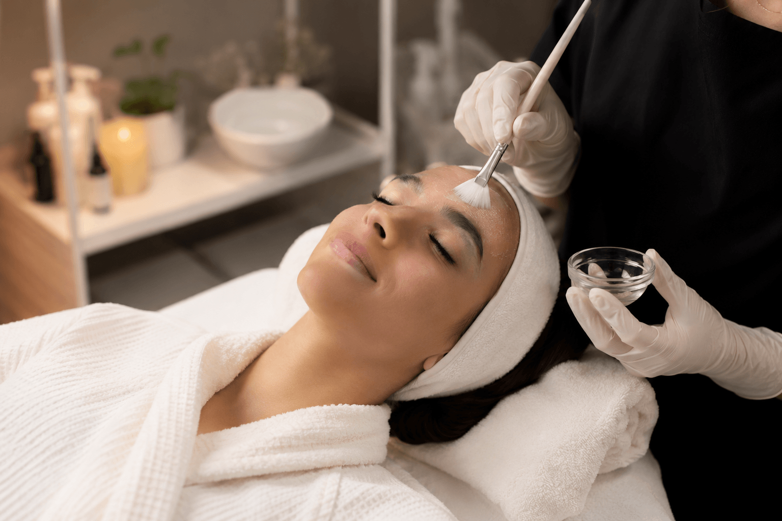 Esthetician performing a customized facial treatment for a client in Denver, Colorado