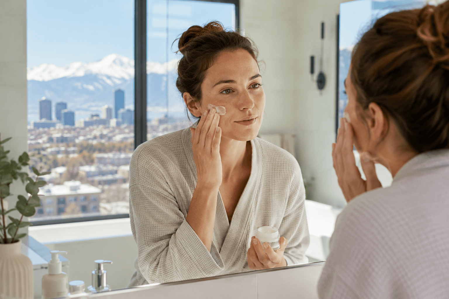 Woman receiving a hydrating DiamondGlow facial treatment at a Denver med spa