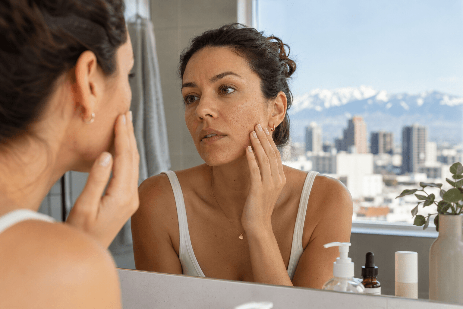 Esthetician performing microneedling treatment on a client's cheek at a Denver, Colorado med spa