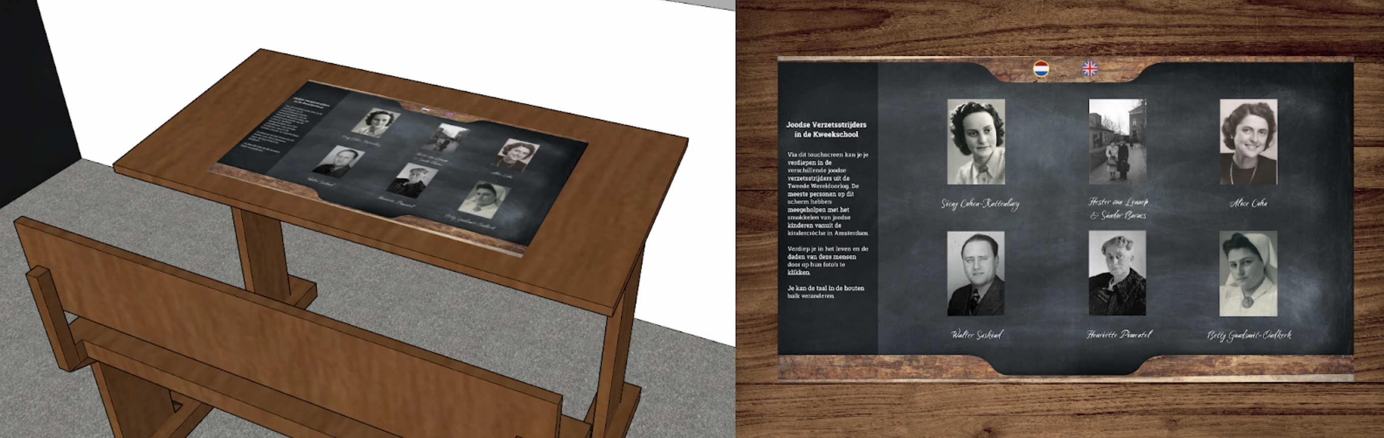 3d Illustrations of an interactive educating installation, showing a table with a screen in it