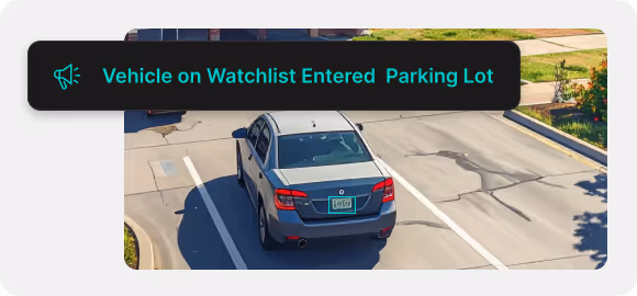 An alert notifying the user that a vehicle on the watchlist was detected on a parking lot.