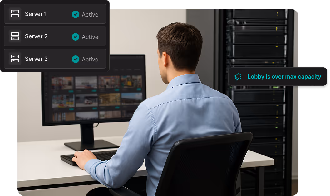 IT Manager viewing the LiveReach AI App and managing multiple servers.