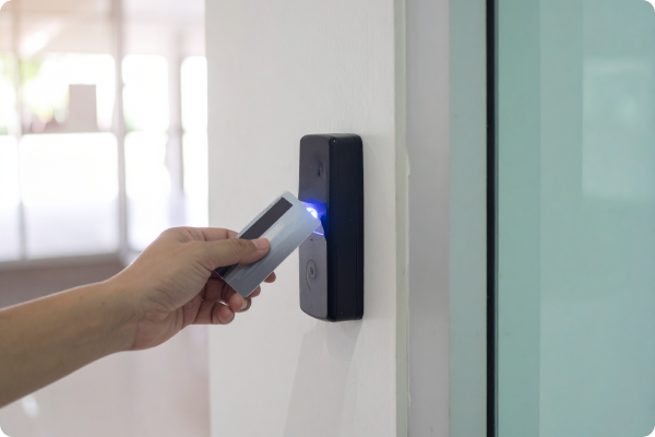 An entry badge being held up to a sensor.